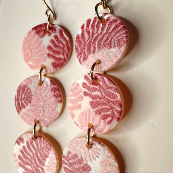 Pink Patterned Shell Earrings - Picture 2 of 2